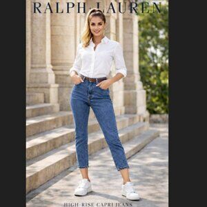 Ralph Lauren Jeans Co High Rise Capri Jeans 6 Blue Tapered Ankle Zip‎ Crop Chic
